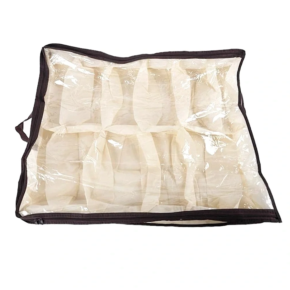 AMAZON 12 Shoe Storage Bag Grid Organizer Under the Bed Closet Holder Clear Tan